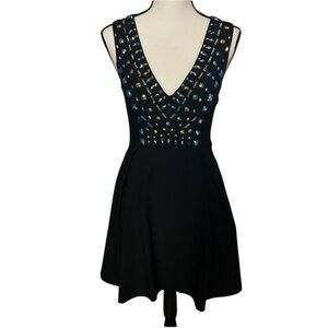 Guess Black Beaded Iridescent Blue/Green Skater Dress Size Small